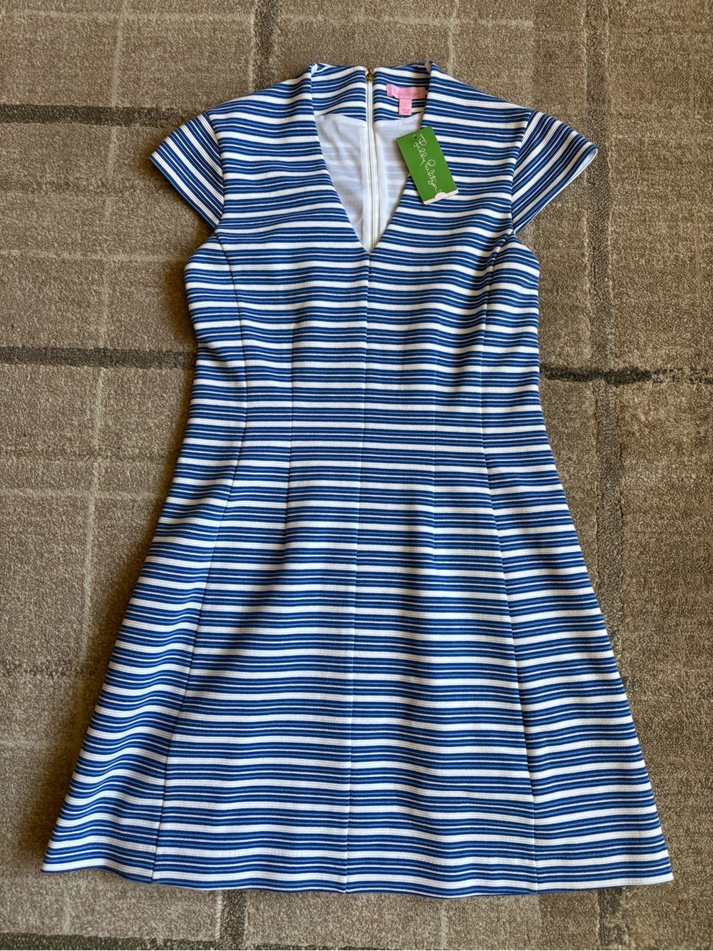 Lilly Pulitzer "Bree" Ottoman Shift Dress Bay Blue Ottoman Stripes size Large